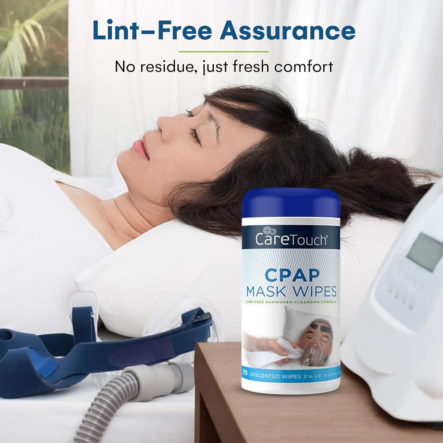 CareTouch CPAP Mask Wipes - 2 Packs of 70 Unscented Cloths for Daily Mask Care - 140 Total Soft Cleaning Sheets for CPAP Equipment - Gentle, Convenient, and Easy to Use