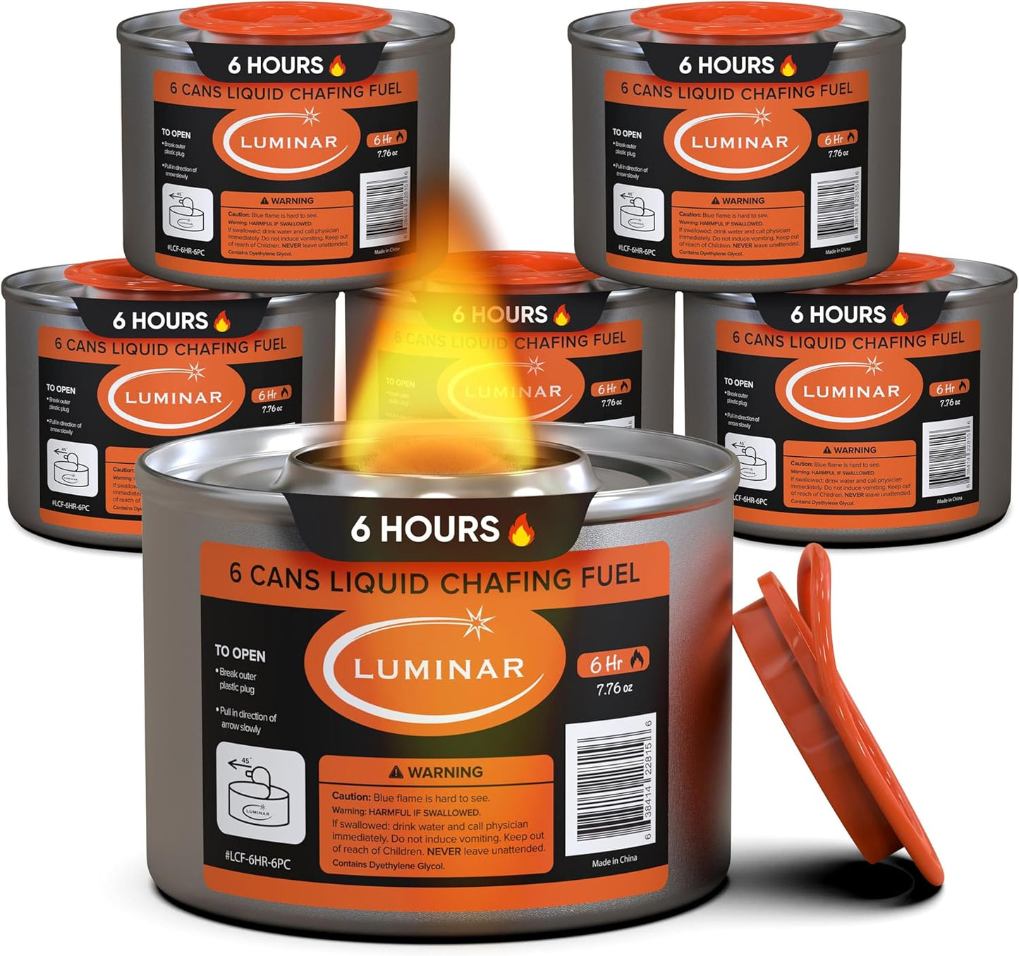Luminar Resealable-Wick Chafing Fuel Cans, 6 Pack, 6 Hour - Premium Quality Burners for Food Warmers - No More Spills, Waste, or Hassle - Perfect for Convenient, and Long-Lasting Event Catering