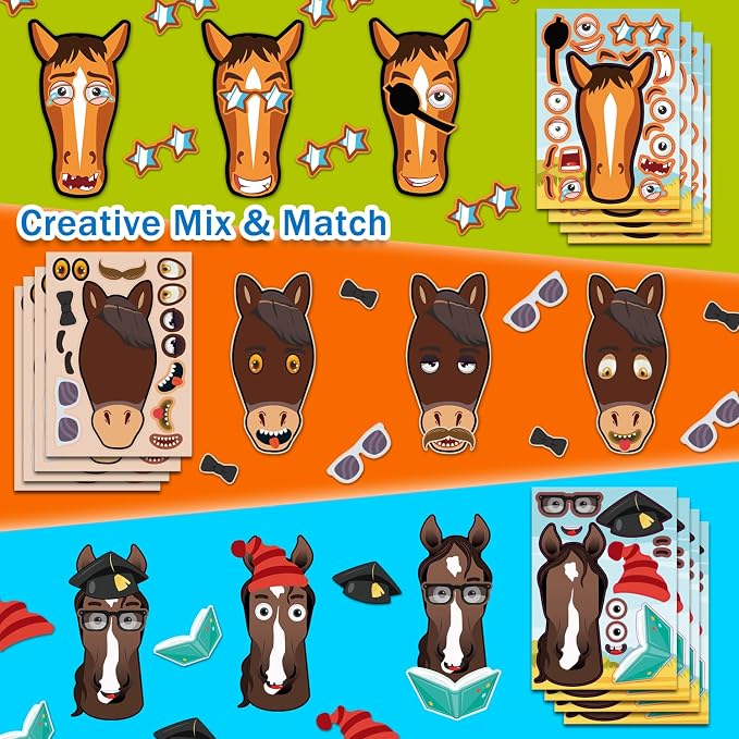 Aowplc 48 Pcs Make A Horse Sticker Sheets Mix and Match