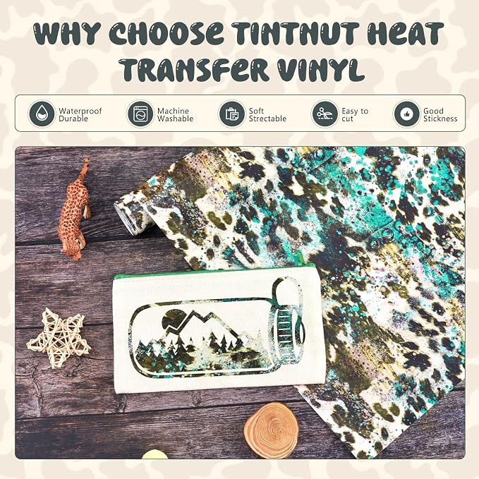 Tintnut Turquoise Cowhide Heat Transfer Vinyl Roll, easy cut & weed, stretch