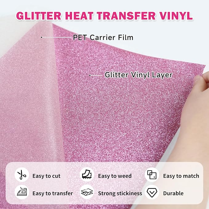 TUMIYA Pink Glitter Heat Transfer Vinyl HTV Roll
