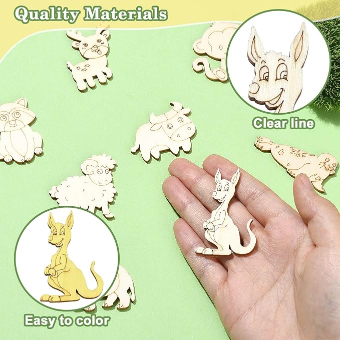 100 Pcs Unfinished Wooden Animal Cutouts Cute Blank Wood Slices