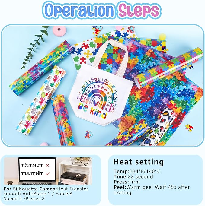 Tintnut Puzzle Heat Transfer Vinyl, 10 Sheets 12"x10" Iron on Vinyl |