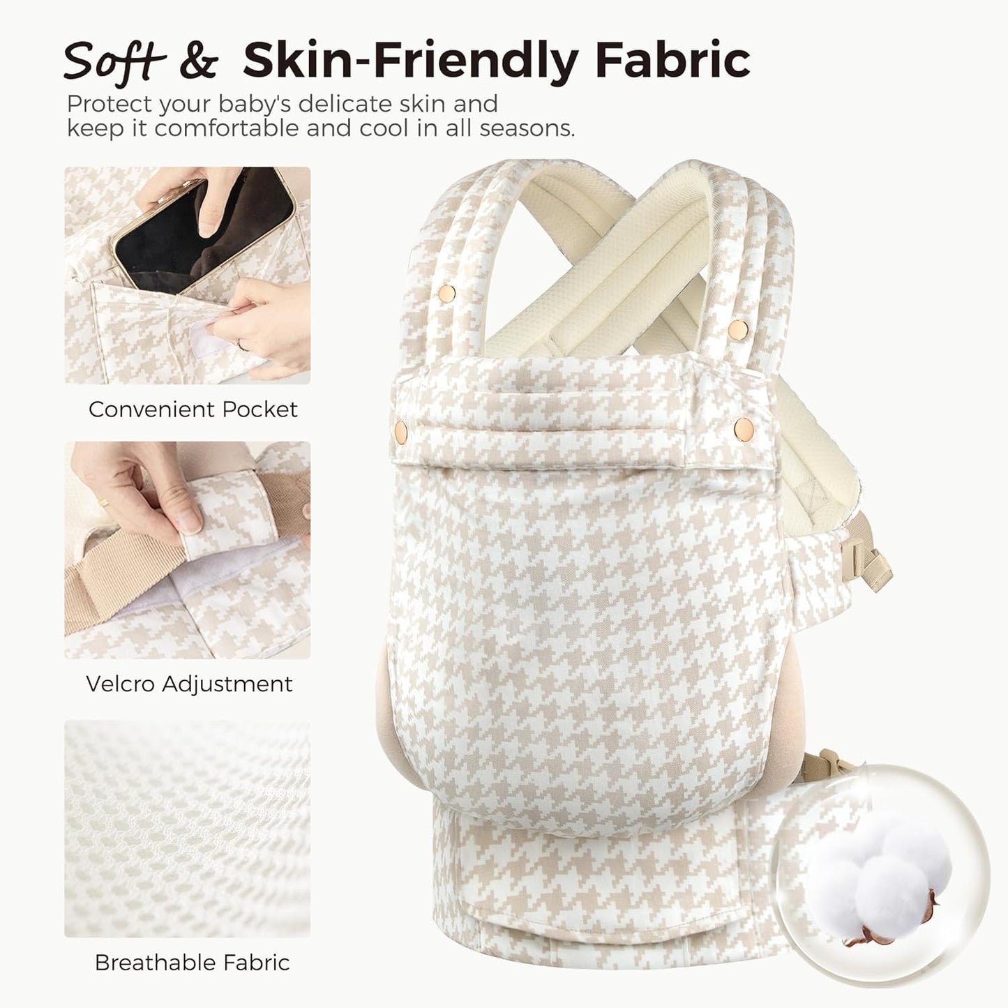 Baby Carrier Newborn to Toddler- Ergonomic,Cozy and Lightweight Infant Carrier for 7-40lbs,3 Carry Positions Newborn Carrier,Brown