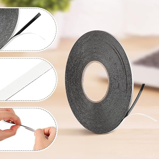 Tatuo 2 Rolls Double Sided Foam Tape 1/4 Inch by 50 Feet Black PE Foam Tape