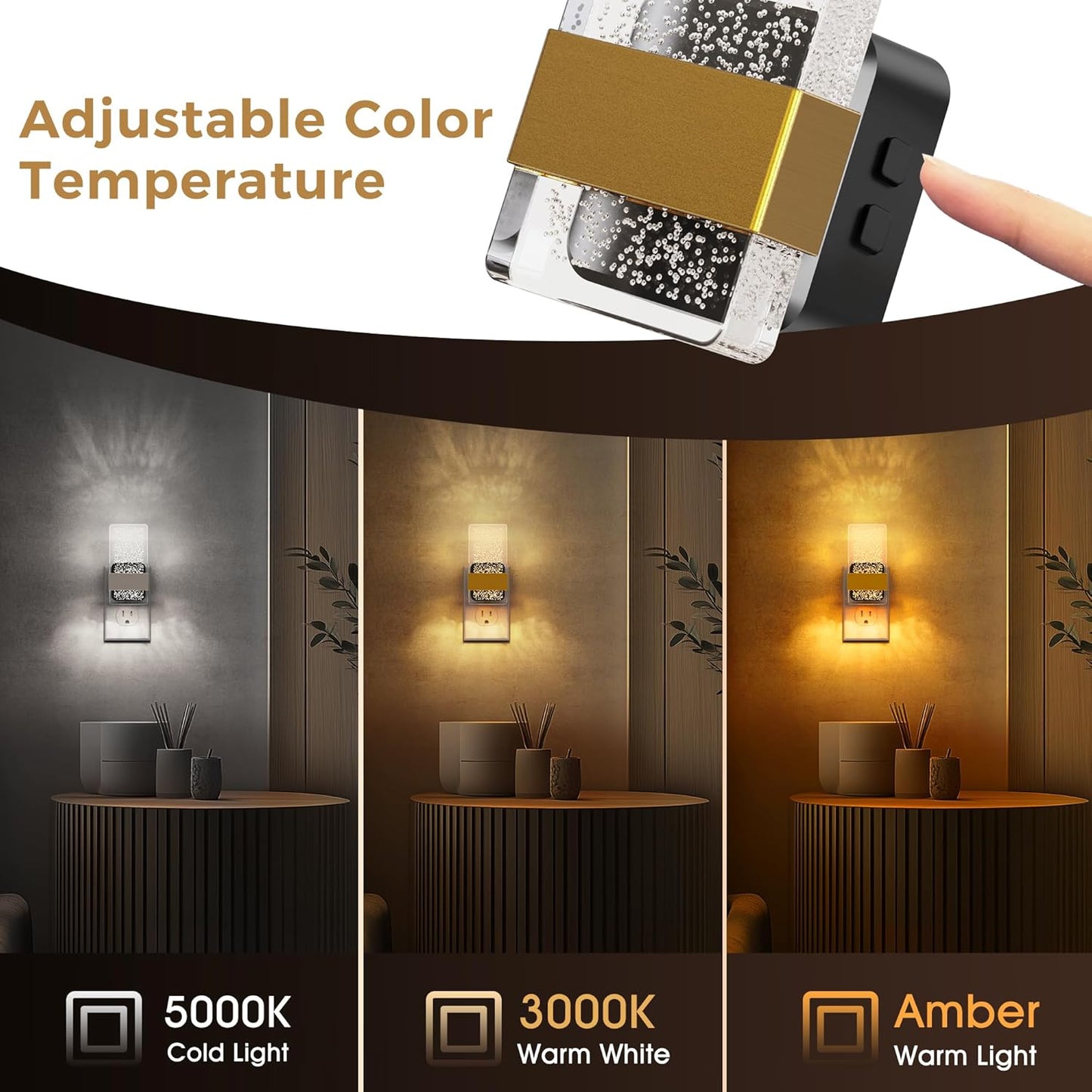 L LOHAS LED Night Light, 2 Pack 3CCT Night Lights Plug Into Wall, 2000K/3000K/5000K Adjustable Color Temperature Nightlight, Dusk to Dawn Sensor Dimmable Nightlights for Bathroom, Hallway, Gift