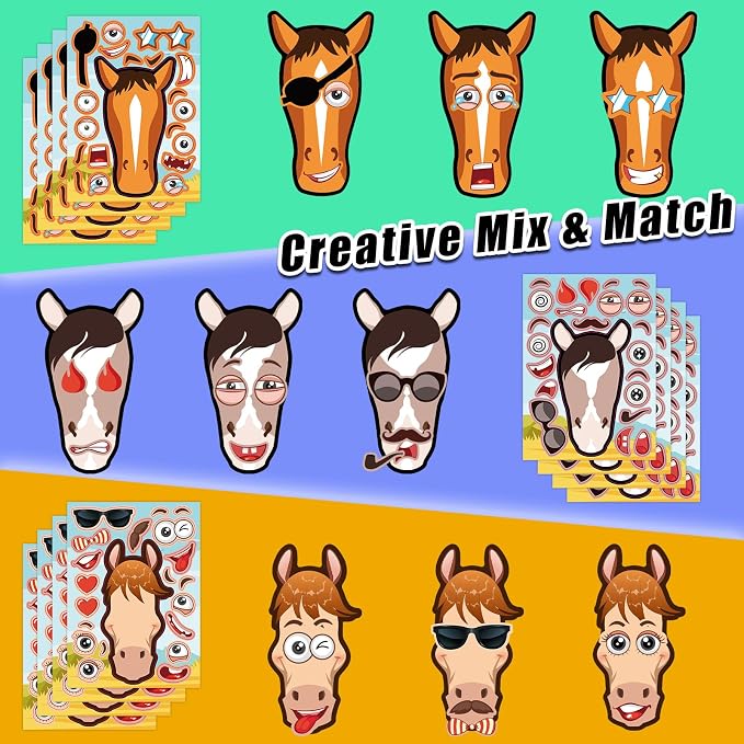 48 Sheets Create Funny Ponies Stickers, Make a Face Stickers