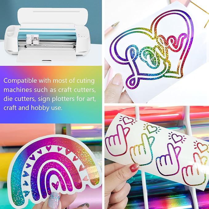 TECKWRAP Sparkle Permanent Vinyl Rainbow Holographic Chrome Adhesive Vinyl 1ft
