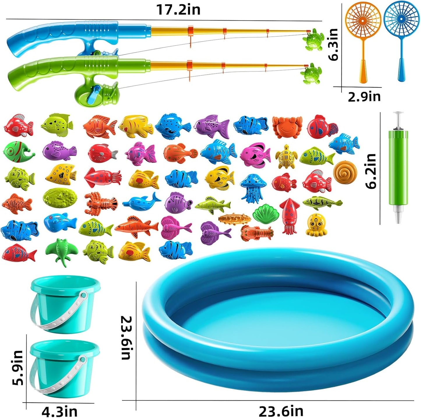 TEMI Magnet Fishing Game for Kids 4-8, Fish Toys for Kids 3-5, Bathtub Floating Fishing Pole, Water Table Pool with Rod Net, Summer Water Play Indoor and Outdoor, Gifts for Holiday for Boy and Girls