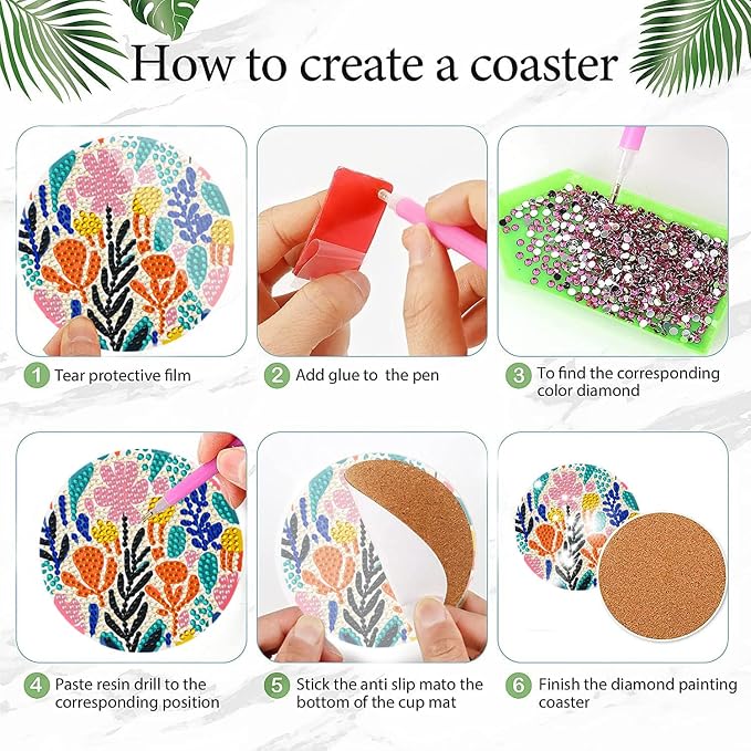 EWJRNSF 8 PCS Diamond Art Coasters Kit, Small Diamond Painting Coasters
