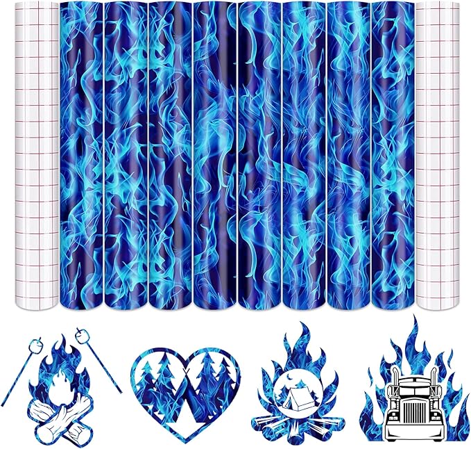 Tintnut Flame Pattern Permanent Vinyl 8 Pcs 12x10in Blue Adhesive Vinyl |