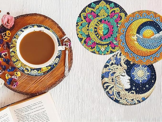 8 PCS Diamond Art Coasters Kits Sun and Month Diamond Painting Coaster |
