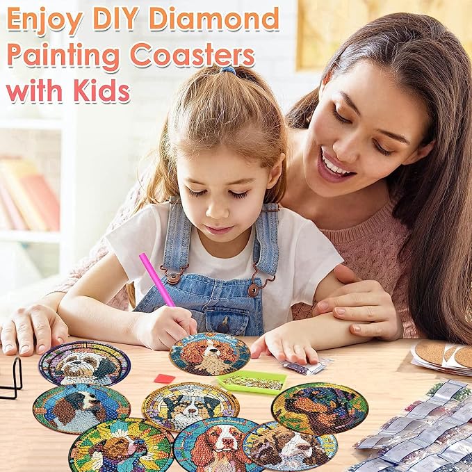 ijbnhd 8 PCS Dog Diamond Art Coasters Kit Diamond Painting Coasters | Dog