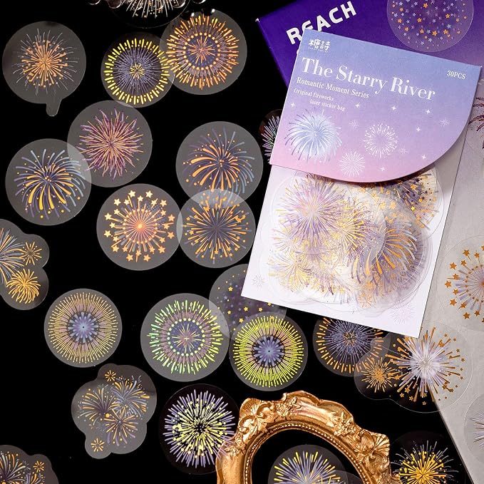Yoksas 180Pcs Gold Foil Fantasy Fireworks Stickers Set