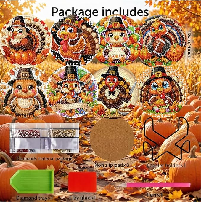 LWZAYS 8 Pcs Turkey Diamond Art Coasters Kit