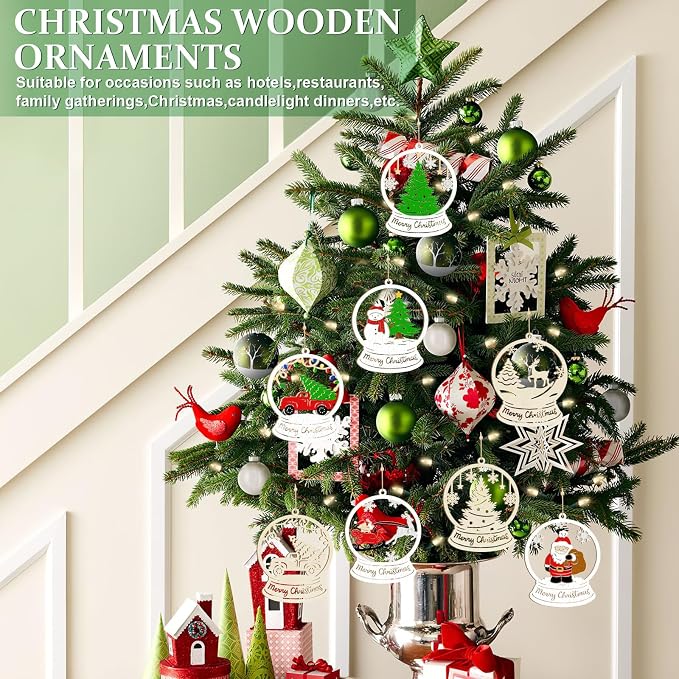 36PCS Wooden Hollow Christmas Ornaments