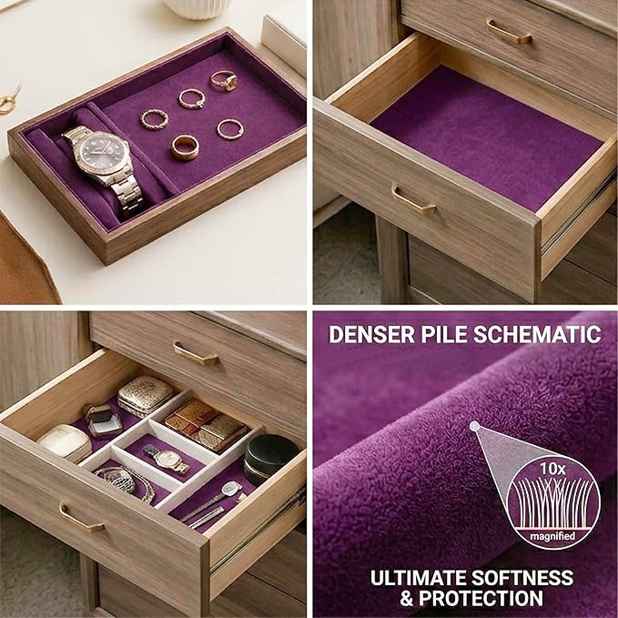 Dark Purple Large Size Self Adhesive Soft Velvet Drawer Liner DIY Fabric Felt