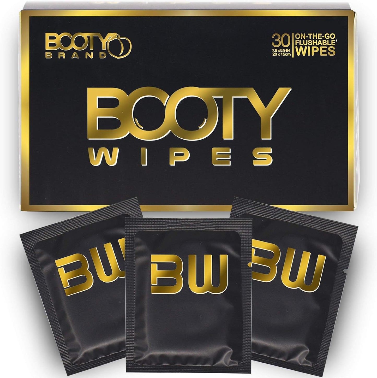 BOOTY WIPES for Men - 30 Individually Wrapped Flushable Wipes for Adults, Flushable Wet Wipes Great for Travel, pH Balanced, Infused with Vitamin-E & Aloe