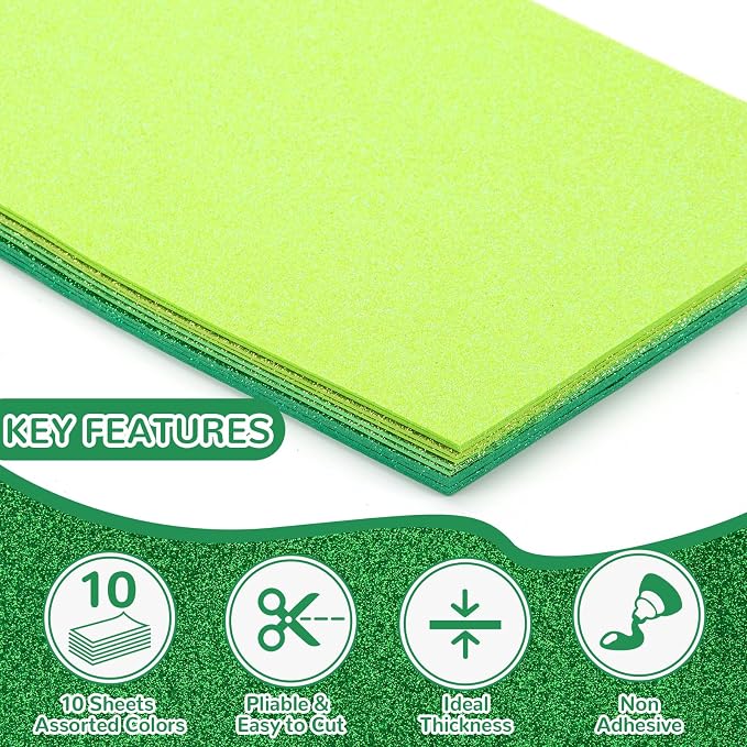 10 Pack Glitter Foam Sheets Craft 8 x 12 inch | 5 Colors Sparkles Foam Paper