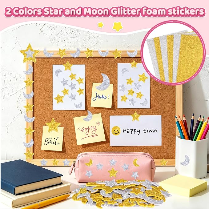 894Pcs Foam Stickers, Colorful Foam Shape Stickers Self Adhesive Star Moon