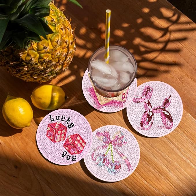 8PCS Pink Disco Diamond Art Coasters Kit