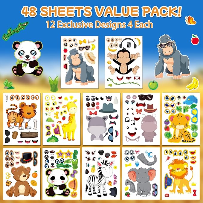 Aowplc 48 Make A Safari Animal Sticker Sheets