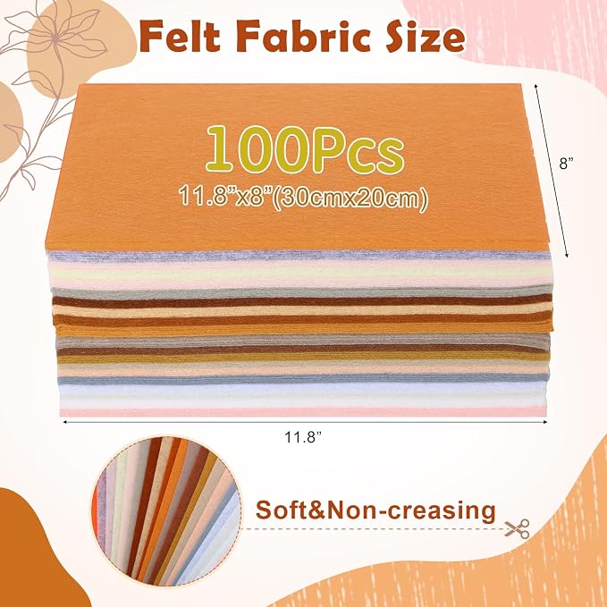 Tegeme 100 Pcs 8 x 12 Inches Felt Fabric Sheet