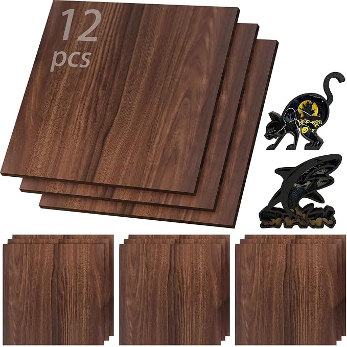 12 Pcs Walnut Unfinished Wood Craft, 3MM 1/8" x 12" x 12" Walnut Unfinished