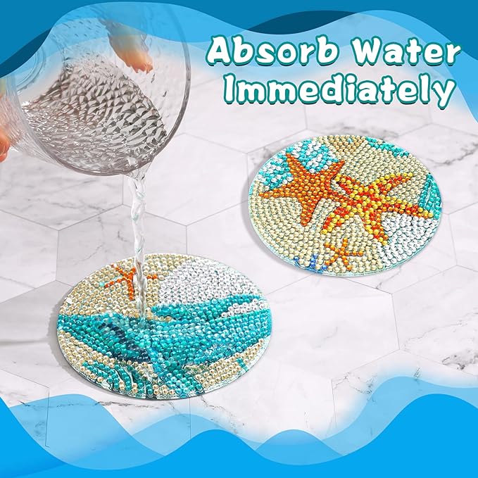 UPINS Ocean Diamond Art Painting Coaster Kit, Non Slip Coaster Art Supplies