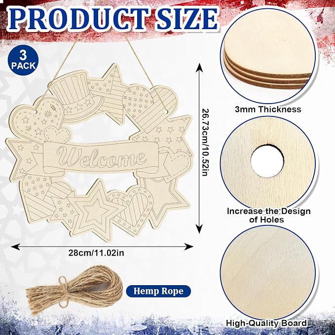 Large 12" Wooden 4th of July Crafts Star Ornaments to Paint, DIY Blank