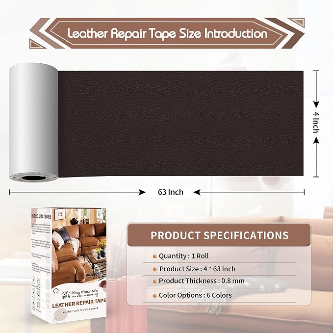 KING MOUNTAIN Leather Repair Patch, 4 x 63 Inches self Adhesive Leather Repair