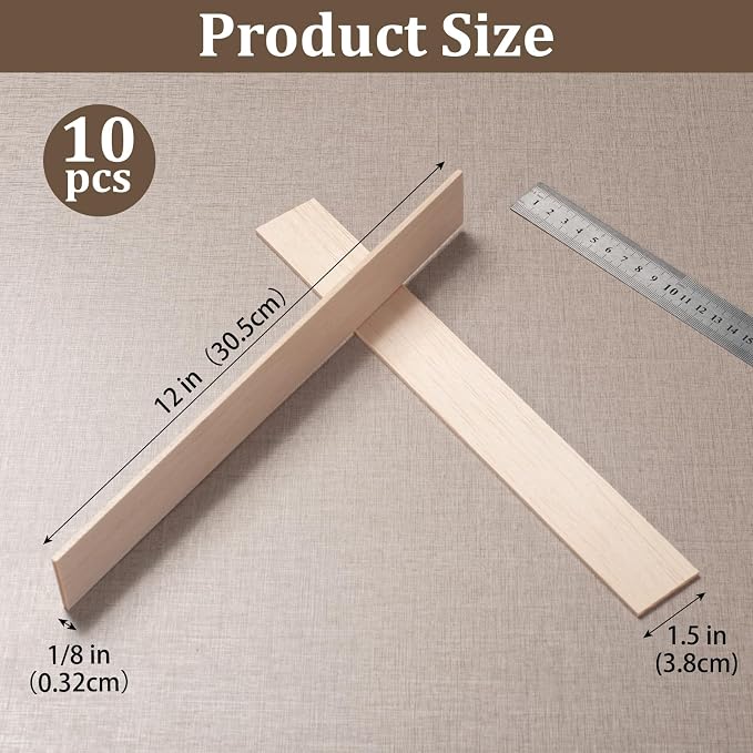 Balsa Wood Sticks, Balsa Wood Strips Slats 1/8" × 1.5" × 12", Wooden Sticks