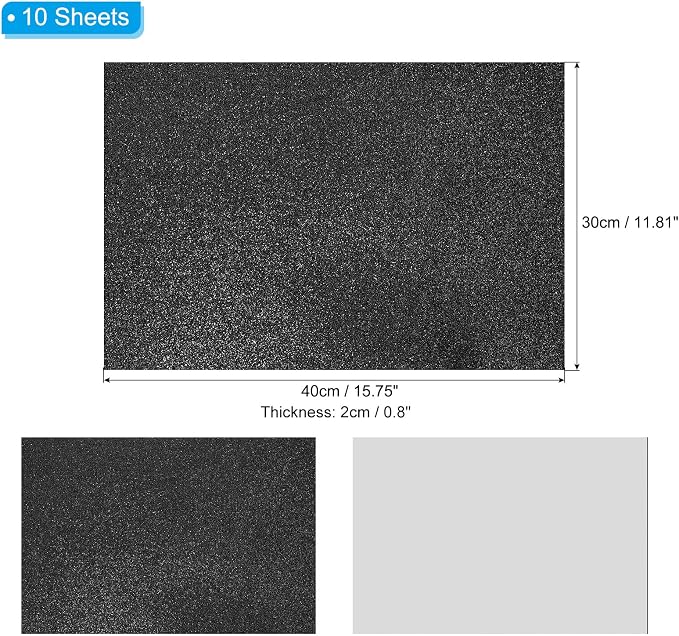 PATIKIL Black Shiny EVA Glitter Foam Sheet 16x12 Inch 2mm Thick