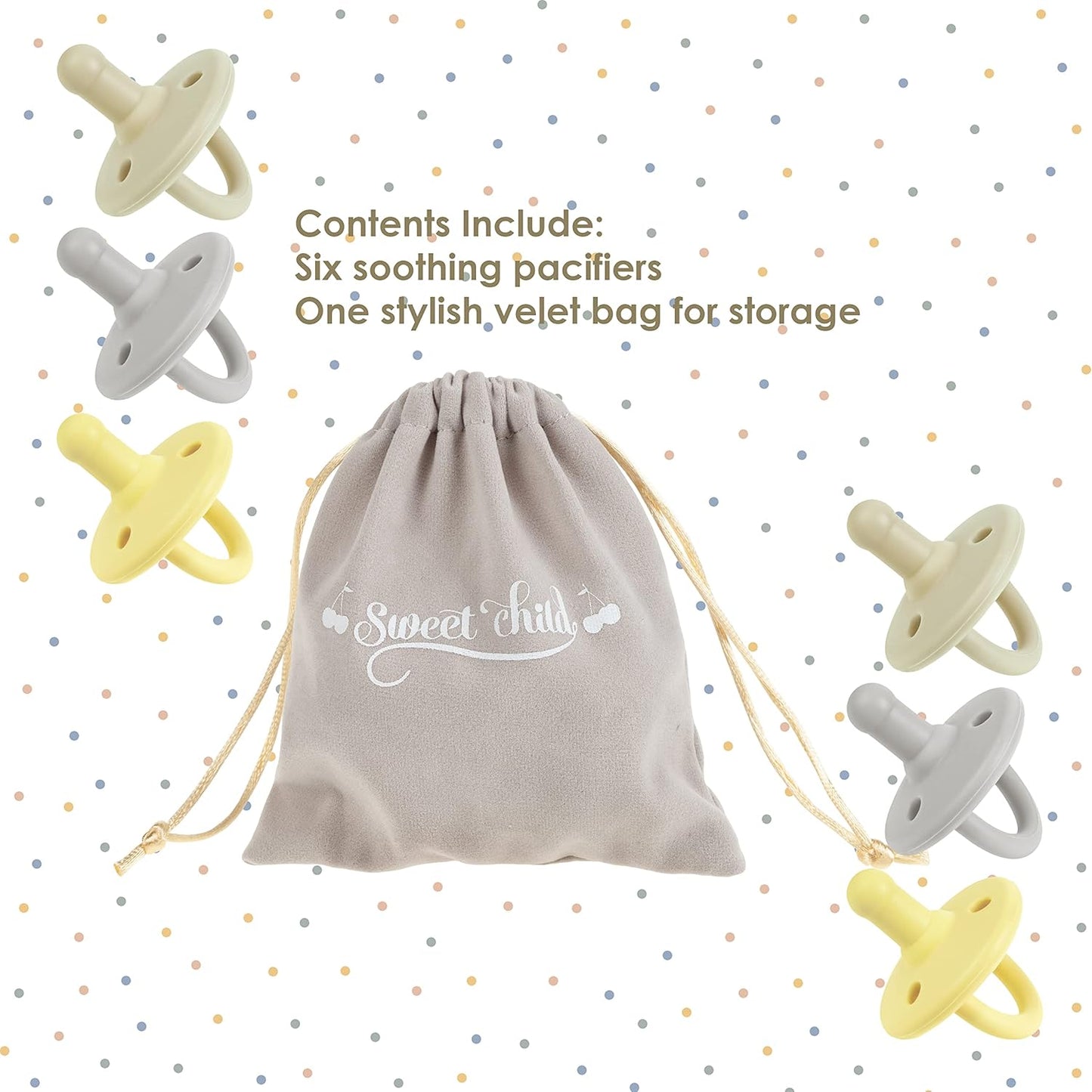 Sweet Child Pacifiers 0-18 Months, Set of 6 Ultra-Light Silicone Binkies with Collapsible Handle & 3 Air Holes for Added Safety, Best Newborn Pacifiers for Baby Boys Or Girls
