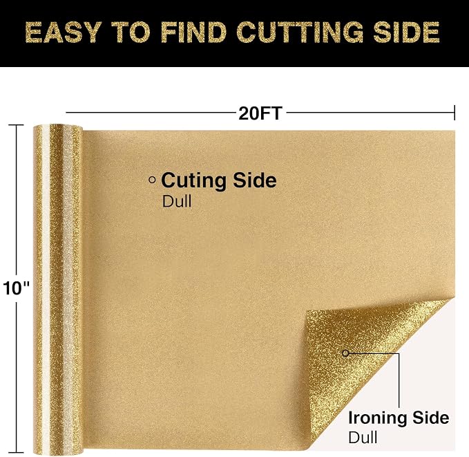 Gold Glitter HTV Heat Transfer Vinyl Roll 12inch x 20 ft