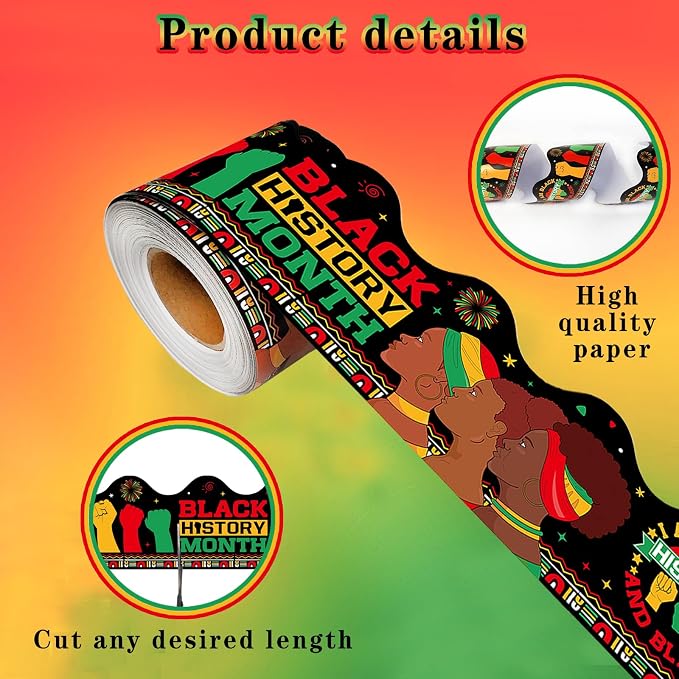 69 Feet Black History Month Bulletin Board Scalloped Kente Borders Classroom