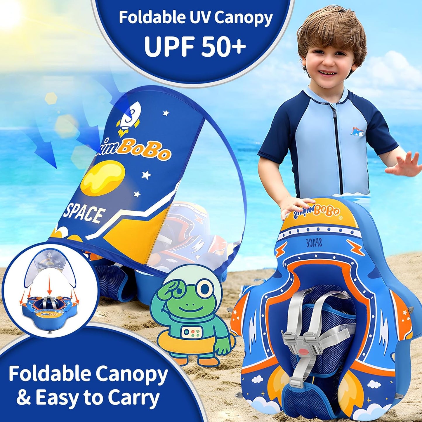 Baby Pool Float with Canopy,Non-Inflatable Infant Swim Float,Soft Skin-Friendly Fabric Material Pool Floats for Toddlers,Swimming Pool Toys for Boys and Girls