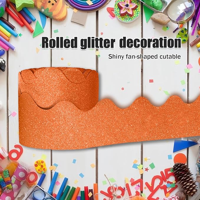 70Ft Shine Orange Bulletin Board Borders，Scalloped Poster Boards Decorations