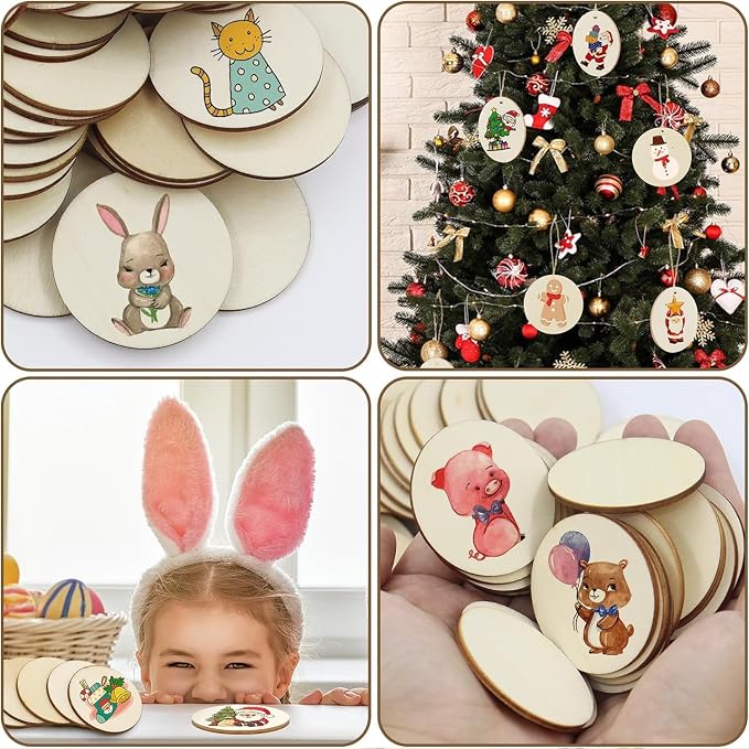 300 Pcs Unfinished Wood Circle Round Disc Blank Natural Wooden Cutout Ornaments