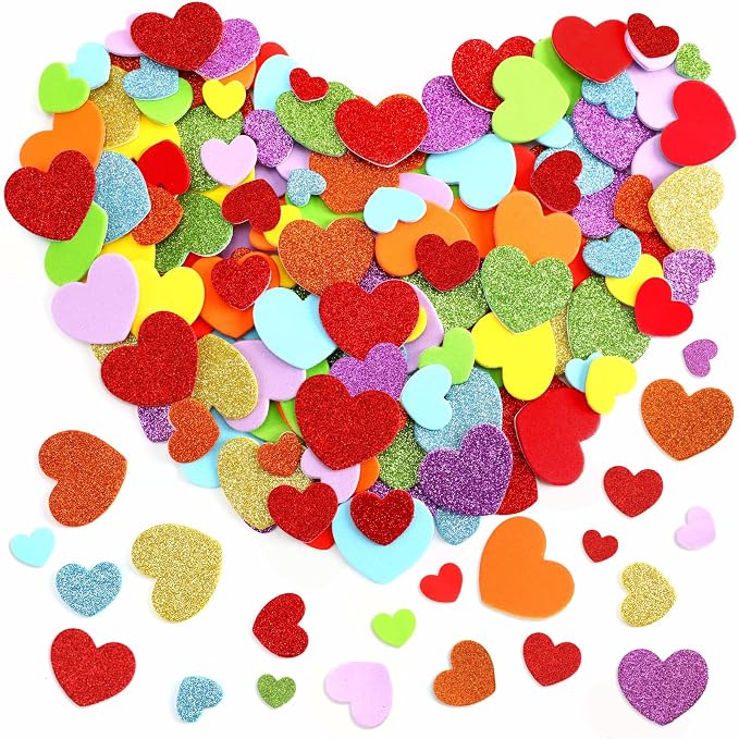 600Pcs Glitter Foam Heart Stickers Valentines Day Love Sticker | 3 Sizes