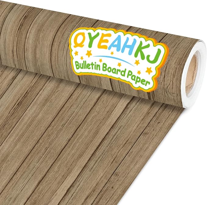 Qyeahkj Wood Grain Bulletin Board Paper Roll Rustic Bulletin Board Background