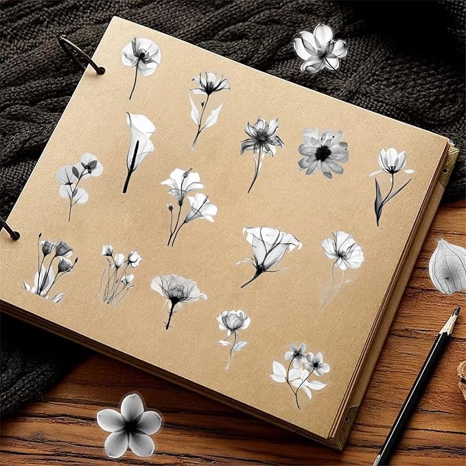 50Pcs Transparent Black and White Waterproof Plant Stickers