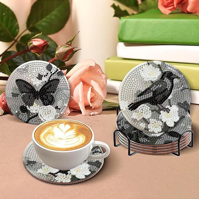 Clendo 8 Pcs Gothic Diamond Art Coasters Kit