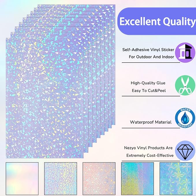 60 Sheets Holographic Laminate Sheets Clear Glitter A4 Size Vinyl Sticker Paper
