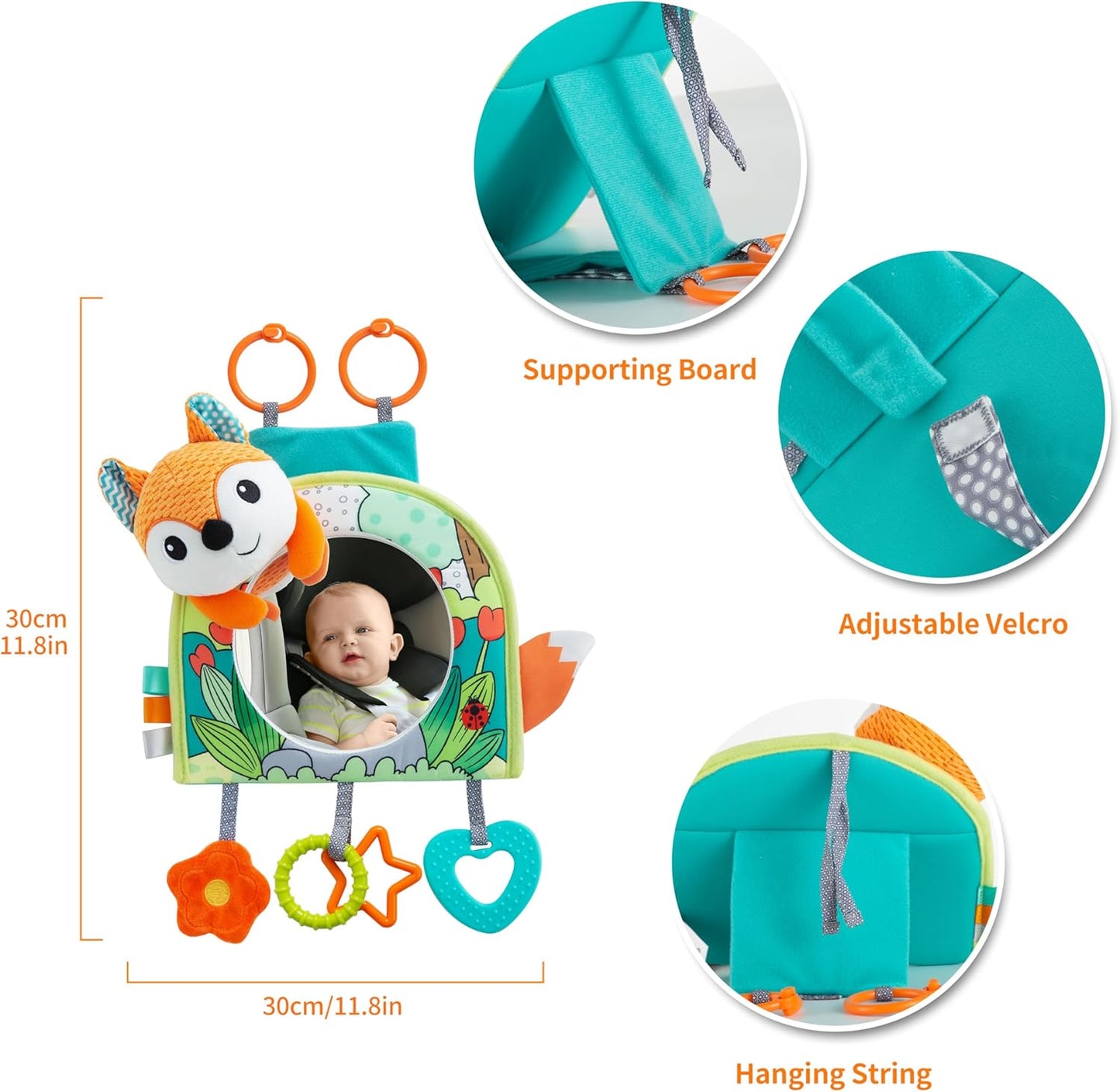 Car Seat Toy, Baby Car Mirror Toy for Rear Facing, Travel Baby Activity Center with Hanging Engaging Toys for Infants Babies 0-6-12-18 Months Boy Girl