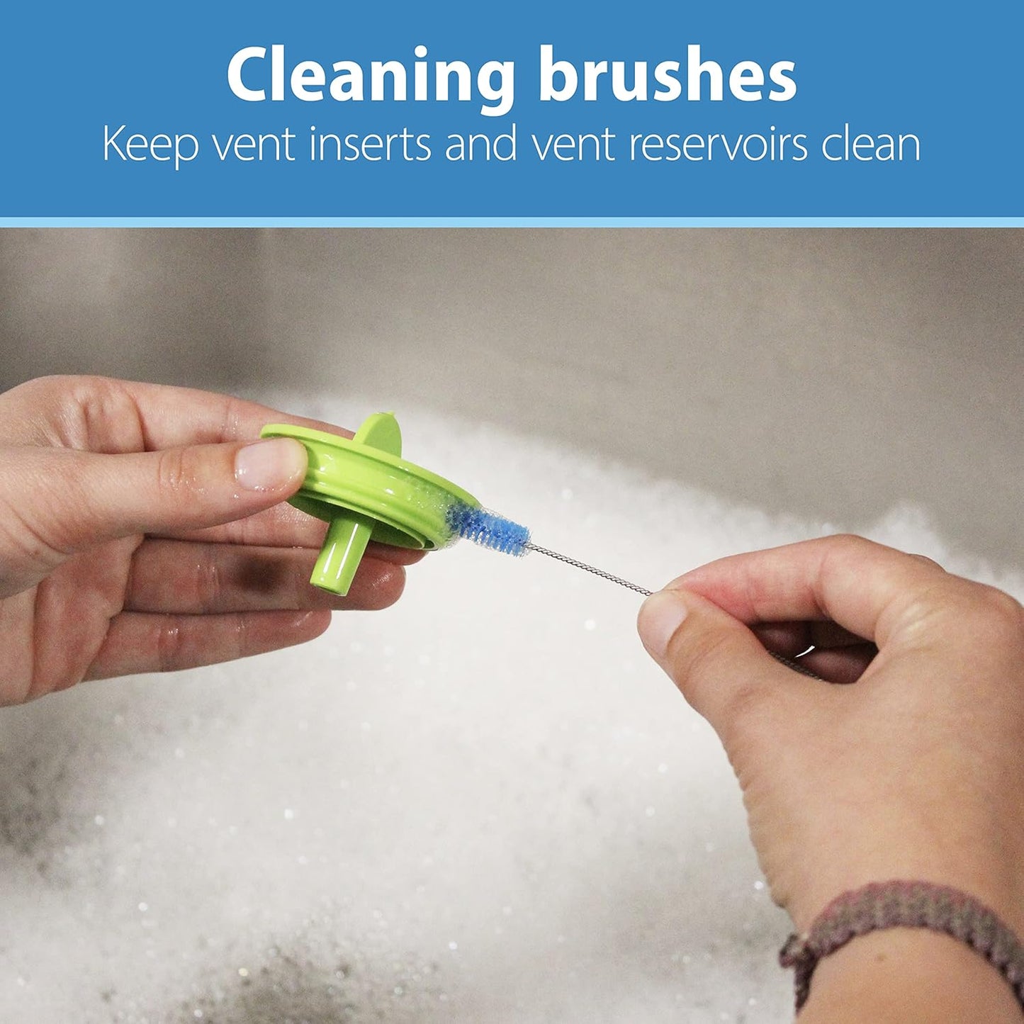 Dr. Brown's Natural Flow Reusable Baby Bottle Vent System and Reservoir Cleaning Bristle Brush,BPA Free,Blue Brushes,4-Pack