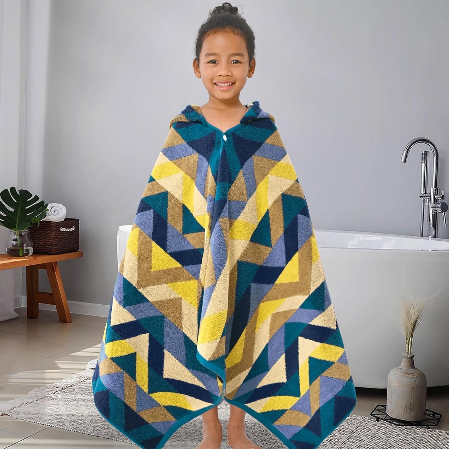 VOOVA & MOVAS Toddler Towels for Kids (3-10Years) - Absorbent 100% Cotton Thick 500GSM Pool Towels,Perfect for Bath | Beach | Pool | Swim, Jacquard, Blue