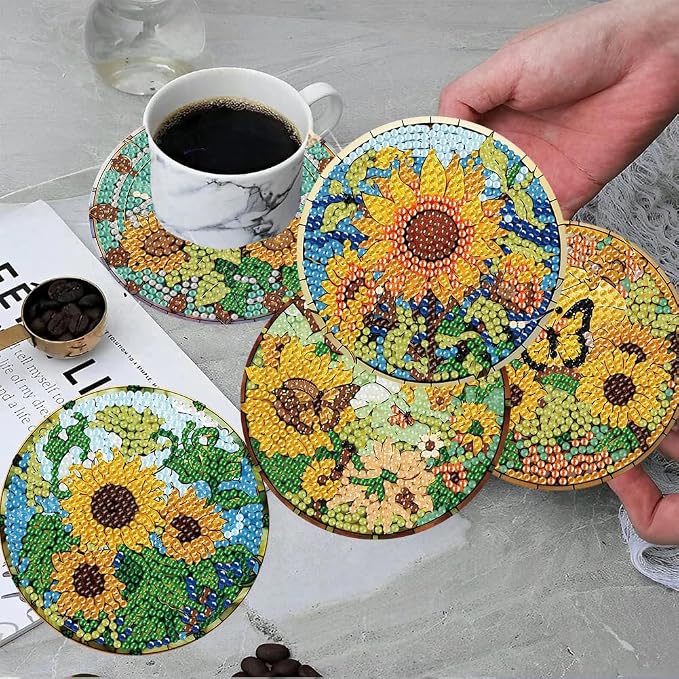 ijbnhd 8 Pcs Sunflower Diamond Art Coasters Kit Diamond Painting Coasters |