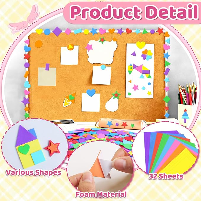 3400Pcs Foam Stickers Foam Shape Stickers Heart Star Square Geometric Sticker