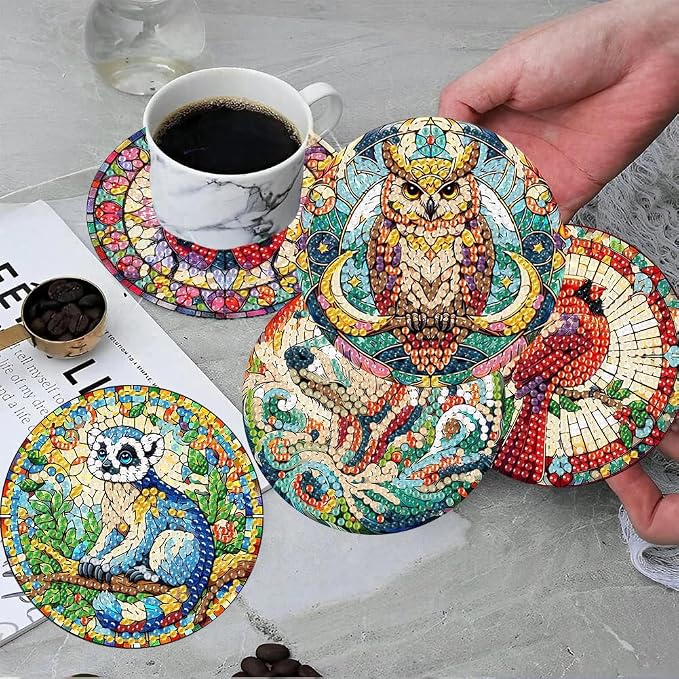 ijbnhd 8 PCS Animals Diamond Art Coasters Kit | Animals Diamond Painting
